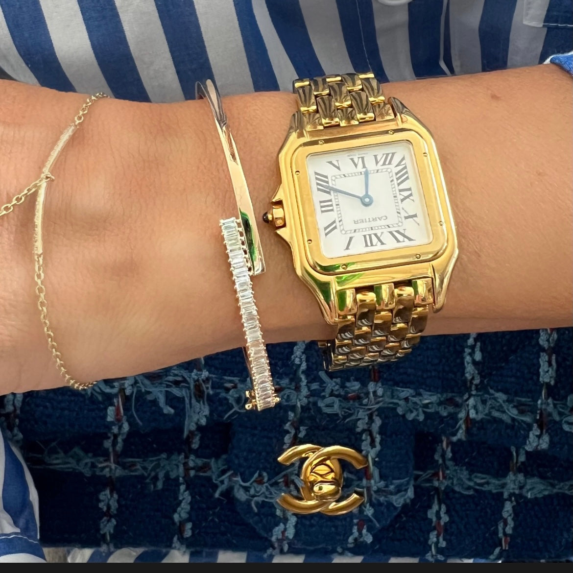 14KT Gold Baguette Diamond Lourdes Bangle Bracelet
