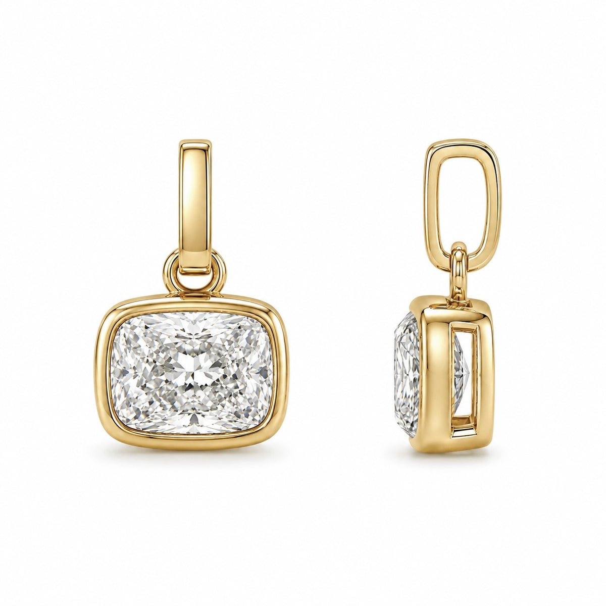 14KT Gold 3.10ct Cushion Lab Diamond Bezel Set Bespoke Pendant