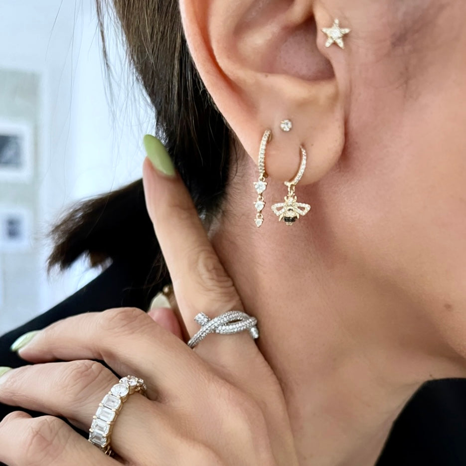 14KT Gold Diamond Bee Stud / Huggie Earrings
