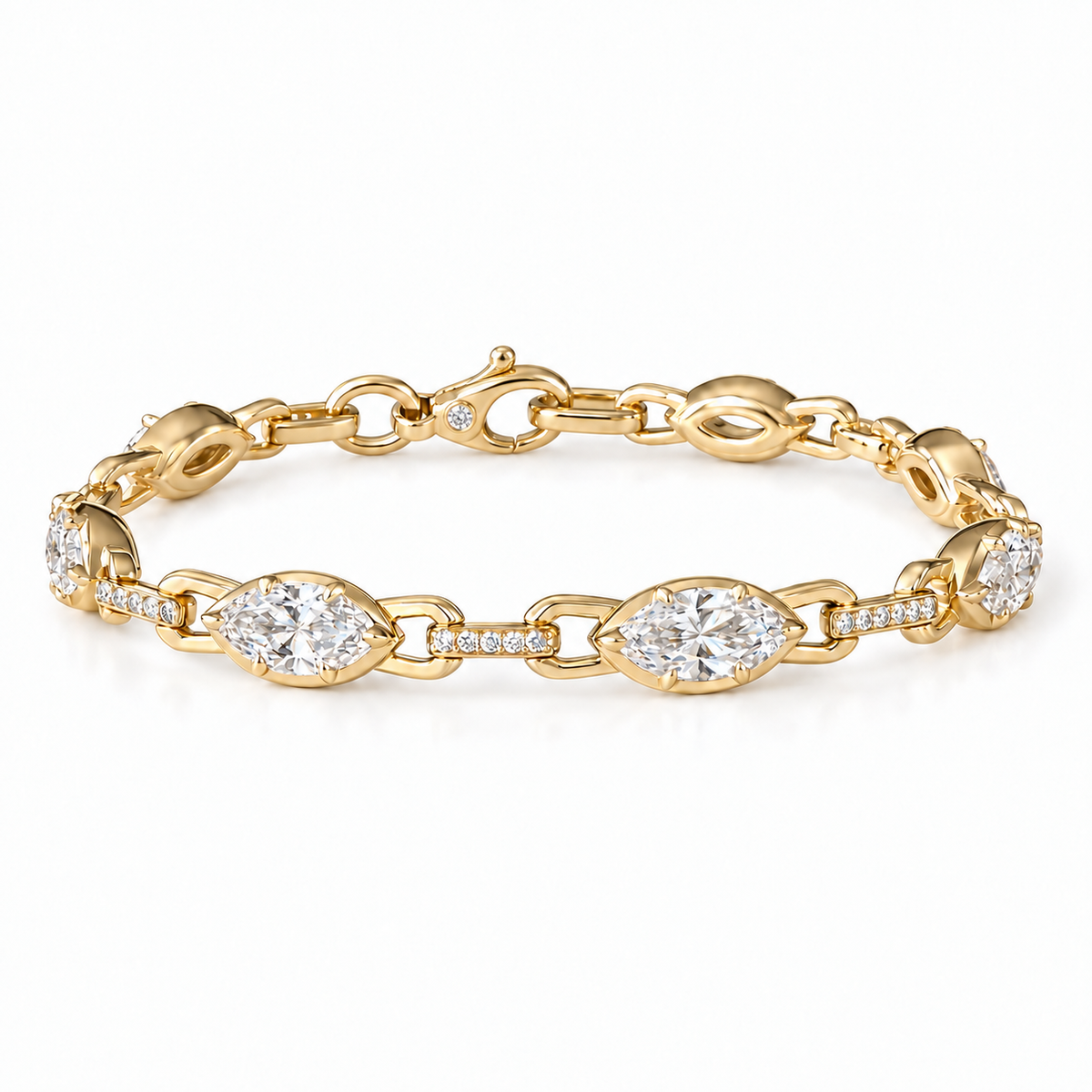 14KT Gold 5ct Lab Diamond Link Chain Tennis Bracelet