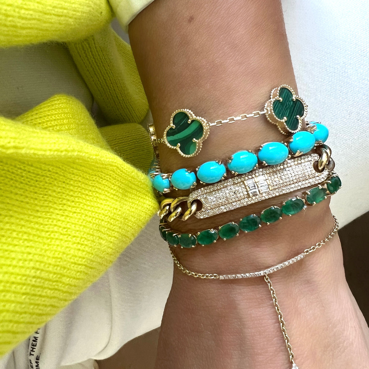 14KT Gold Diamond Nicolette Bracelet on Cuban Chain