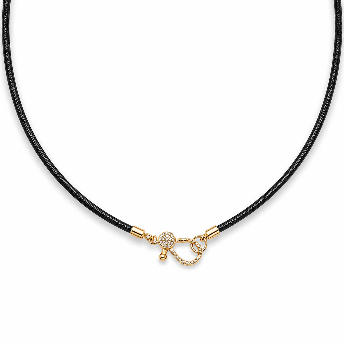 14KT Gold Diamond Long Leather Cord Chain Necklace