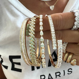 14KT Gold Diamond Luxe Emerald and Oval cut Diamonds Bangle Bracelet