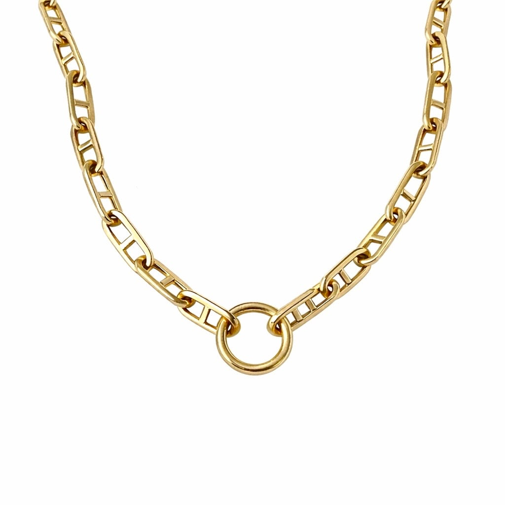 14KT Gold Flat Mariner Charm Chain Necklace