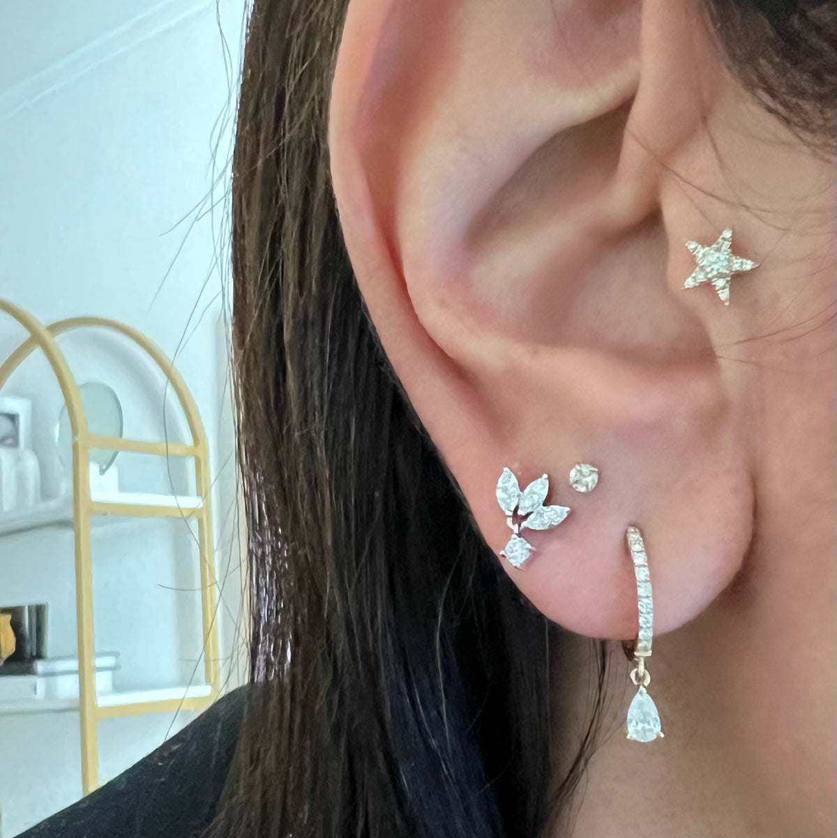 14KT Gold Diamond Lotus Stud Earrings
