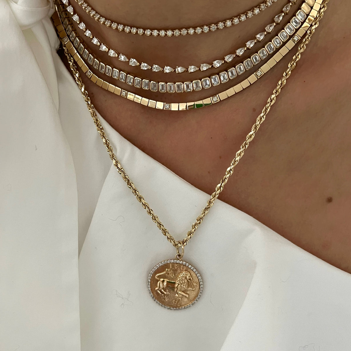 14KT Gold Diamond Bespoke Zodiac Disk Pendant Charm