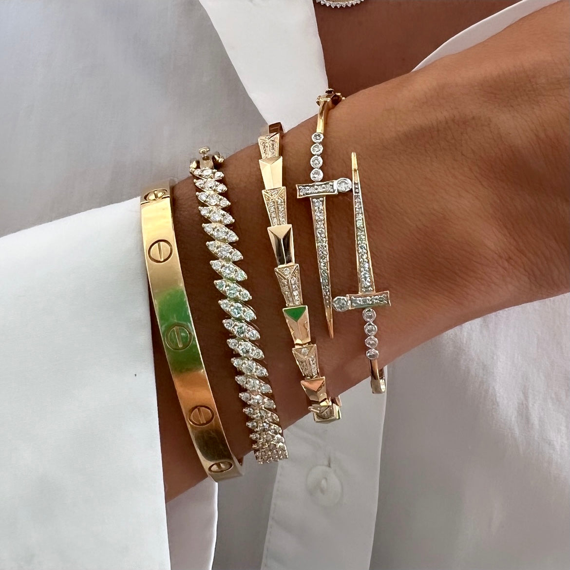 14KT Gold Diamond Rochelle Cuff Bangle Bracelet