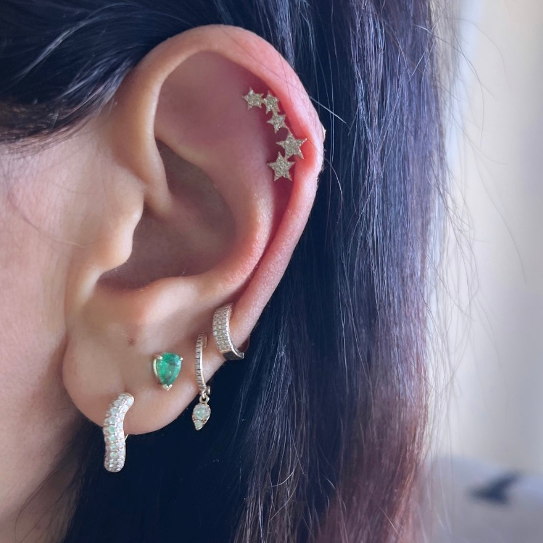 14KT Gold Diamond Star Cluster Crawler Earrings