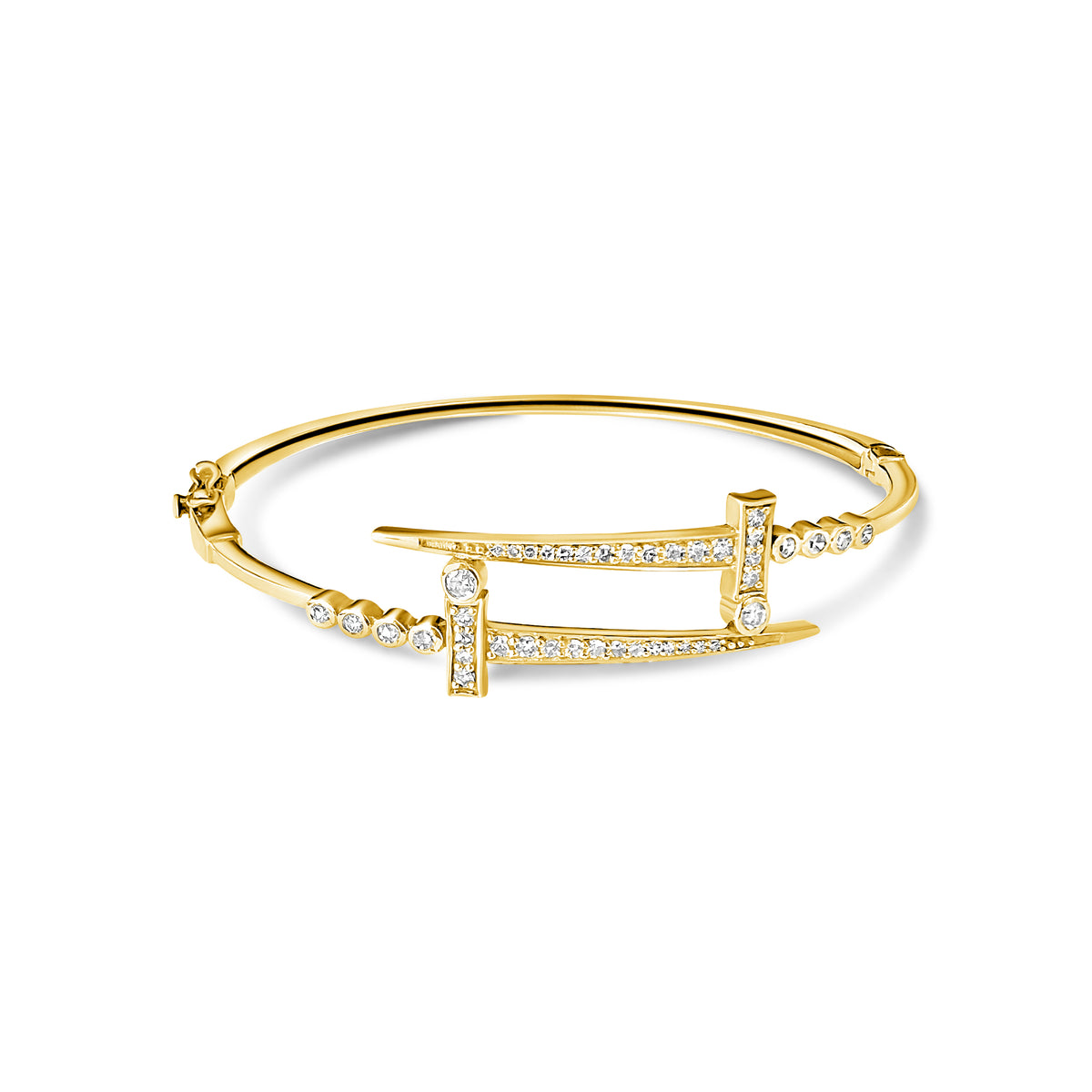 14KT Gold Diamond Protection Sword Bangle Bracelet