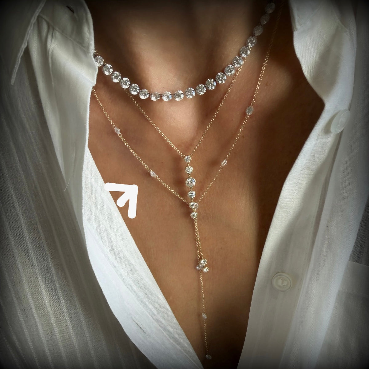 14KT Gold 1.50ct Floating Drilled Lab Diamond Lariat Necklace