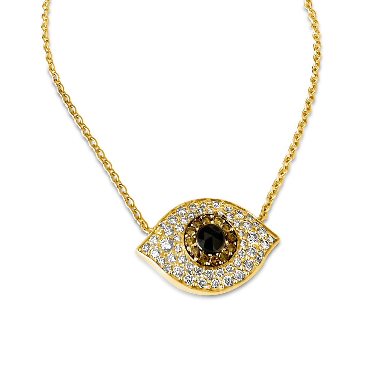 14KT Gold Diamond Large Puffy Evil Eye Necklace