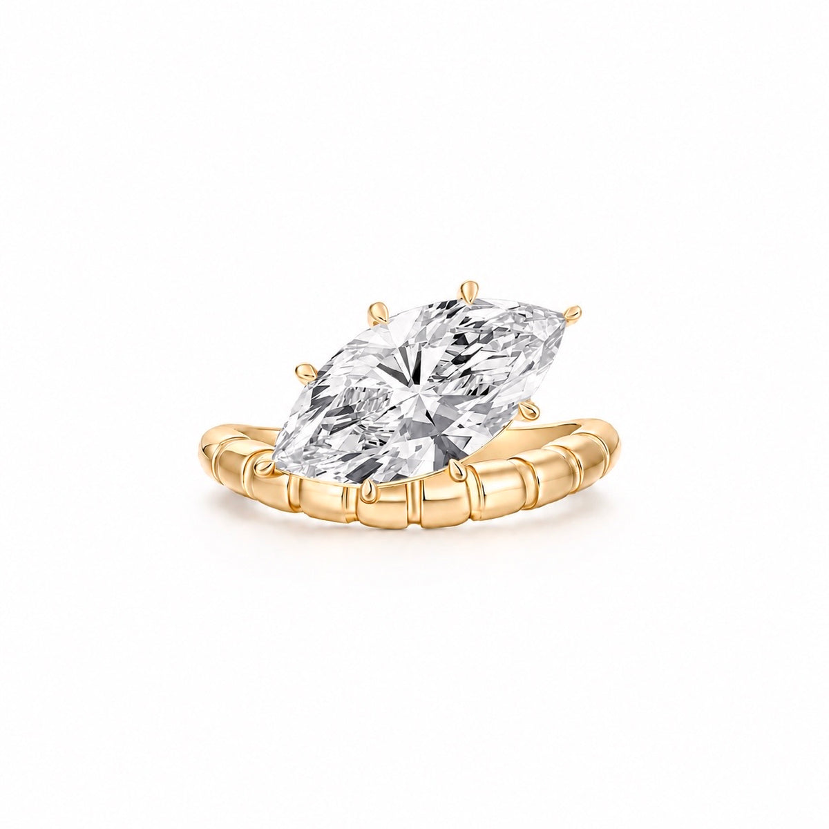 14KT Gold Tilted 3ct Marquise Lab Bespoke Diamond Ring