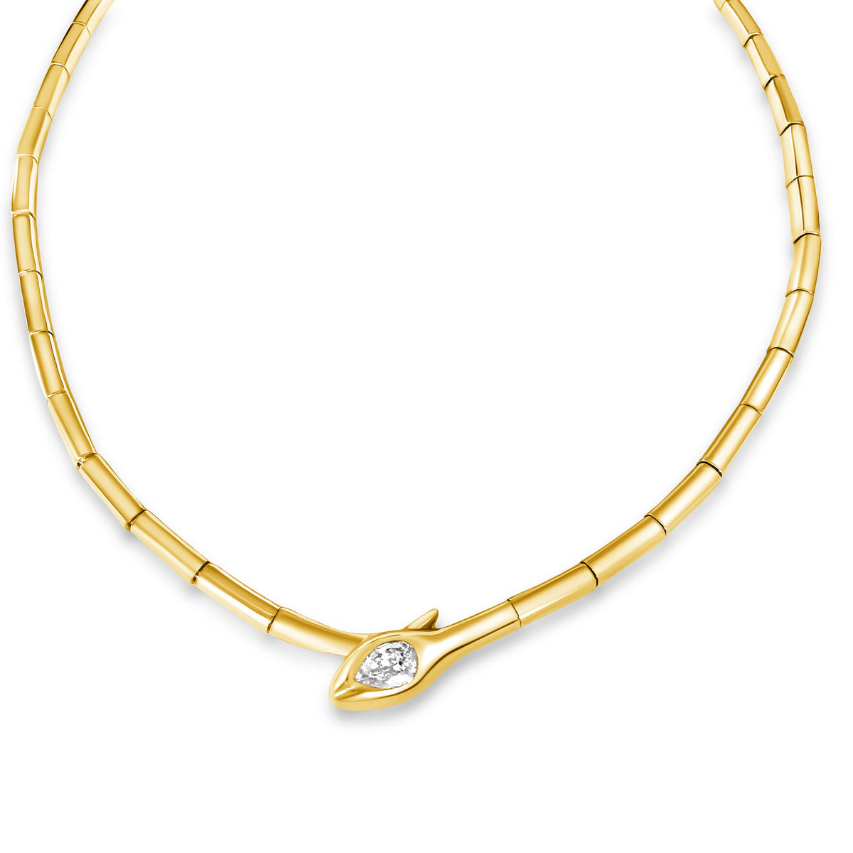 14KT Gold Diamond Snake Necklace with Pear Diamond