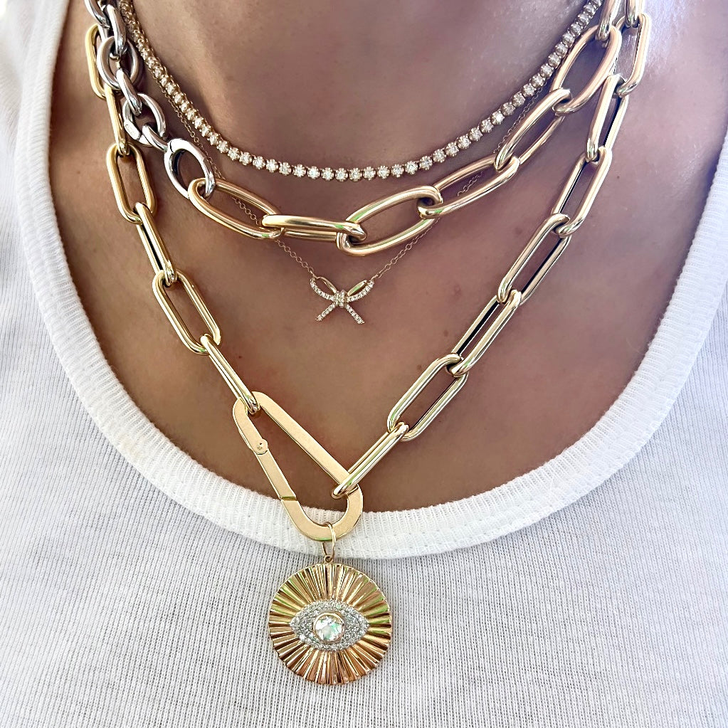 14KT Two Tone Jumbo Gold Multi Link Charm Chain Necklace