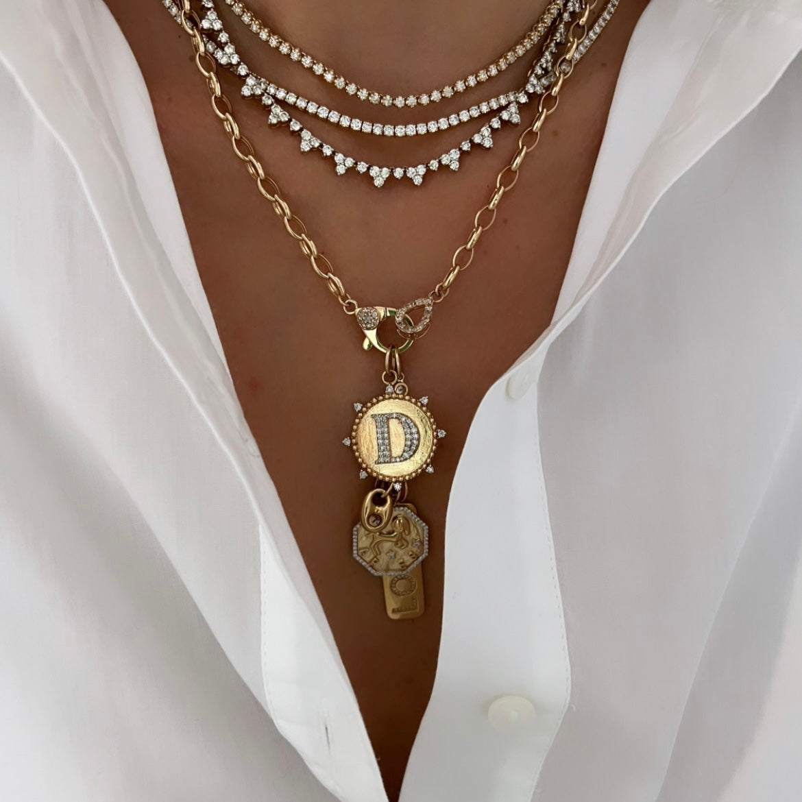 14KT Gold Diamond Bespoke Initial Disk Pendant Charm