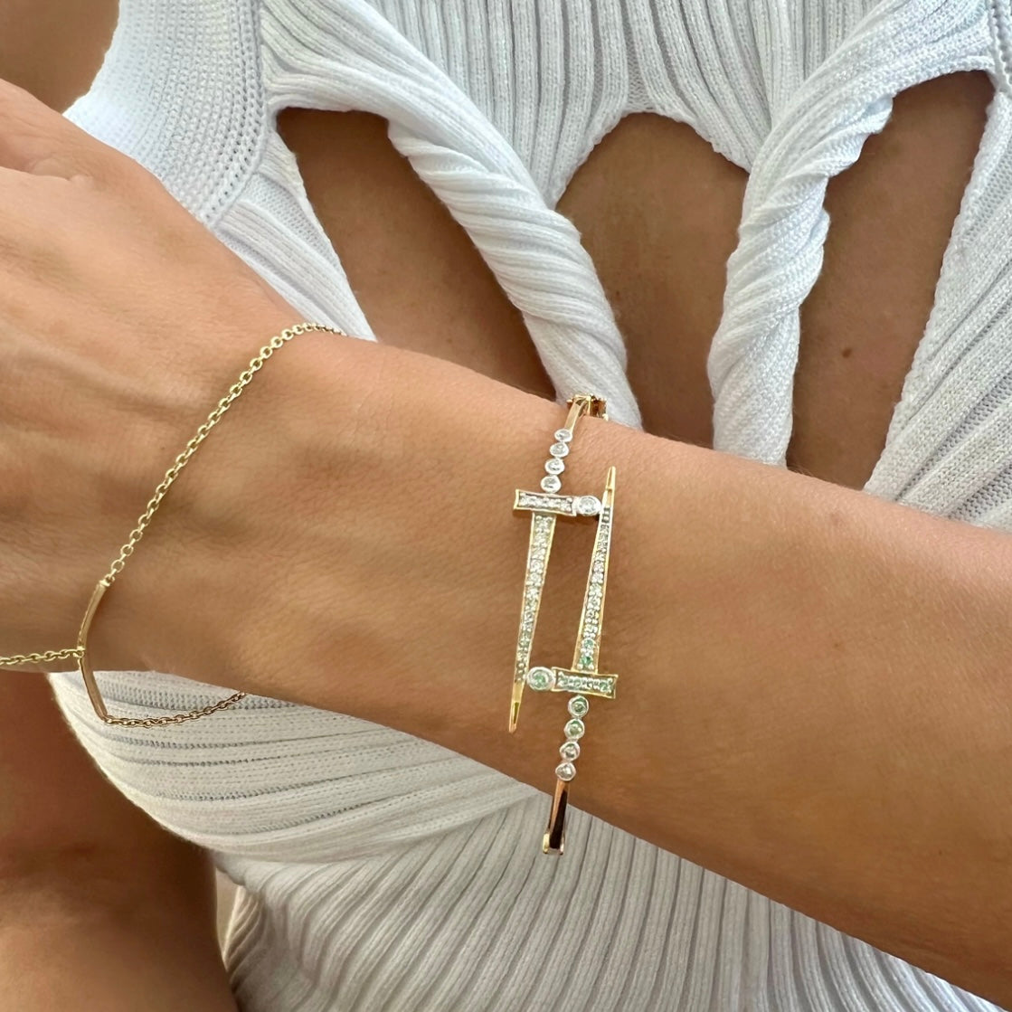 14KT Gold Diamond Protection Sword Bangle Bracelet