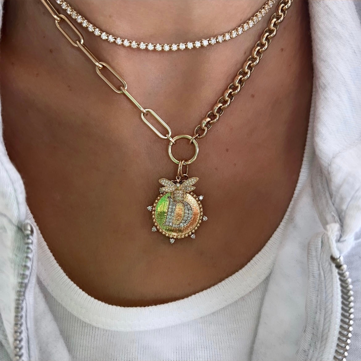 14KT Gold Diamond Mini Bee Pendant Charm
