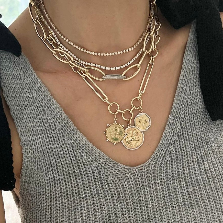 14KT Gold Diamond Bespoke Zodiac Disk Pendant Charm