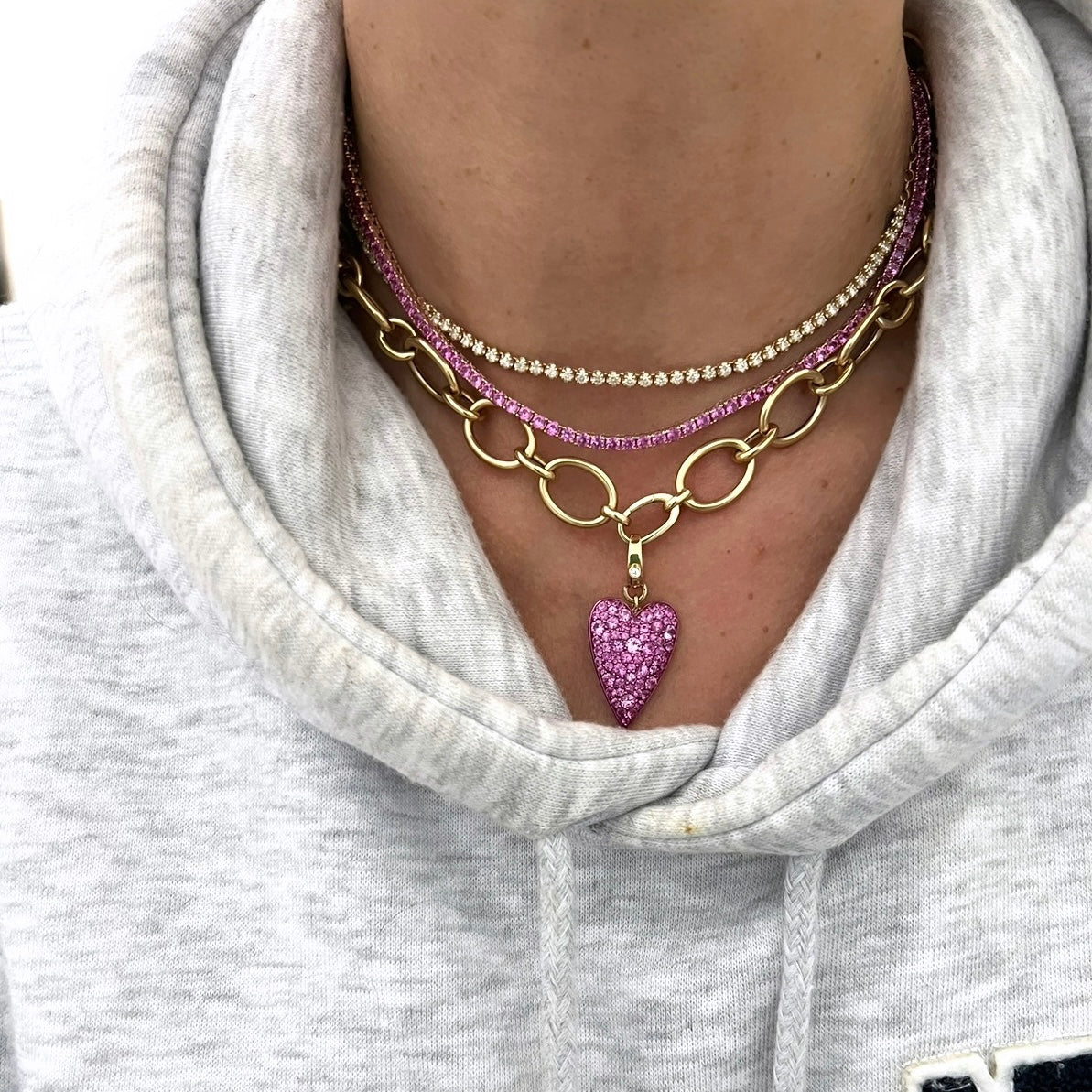 14KT Gold Pink Sapphire Signature Tennis Necklace