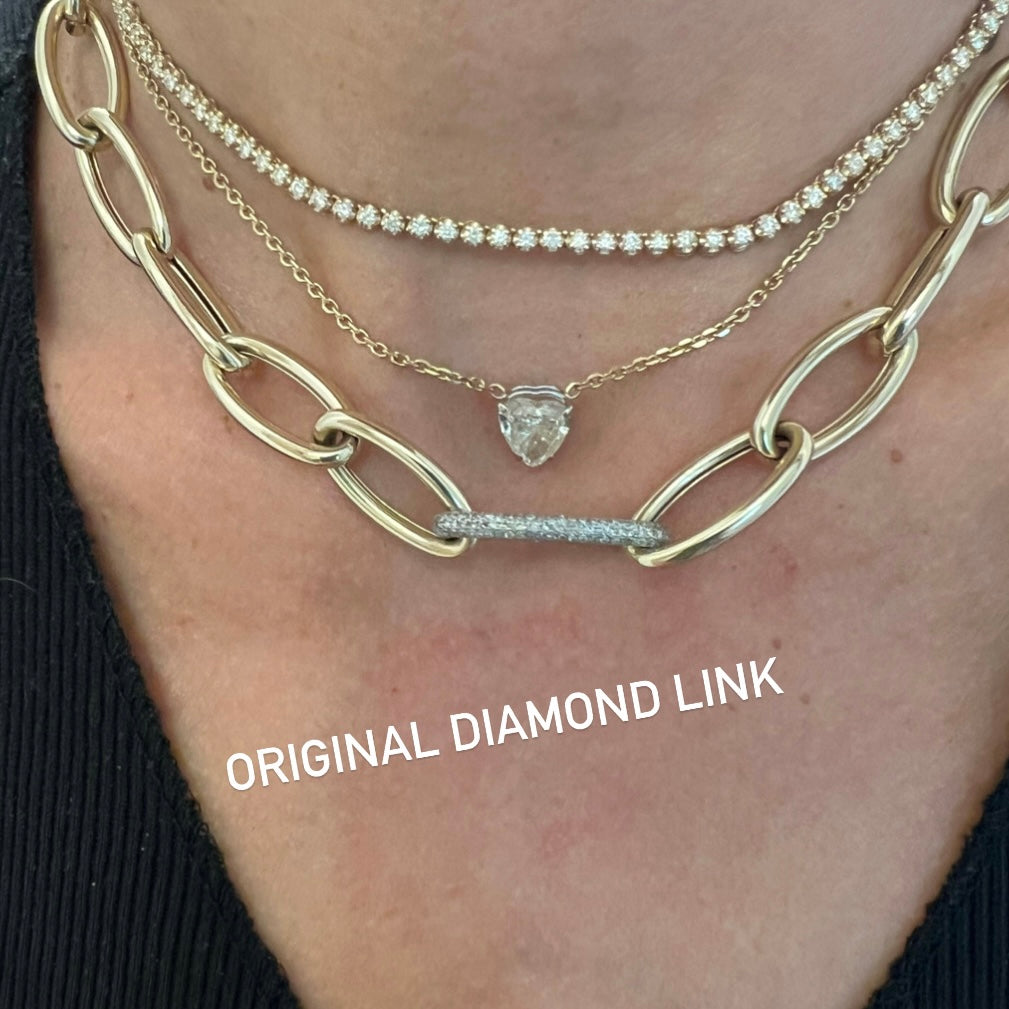 14KT Gold Leila Jumbo Oval Link Necklace with Diamond Link
