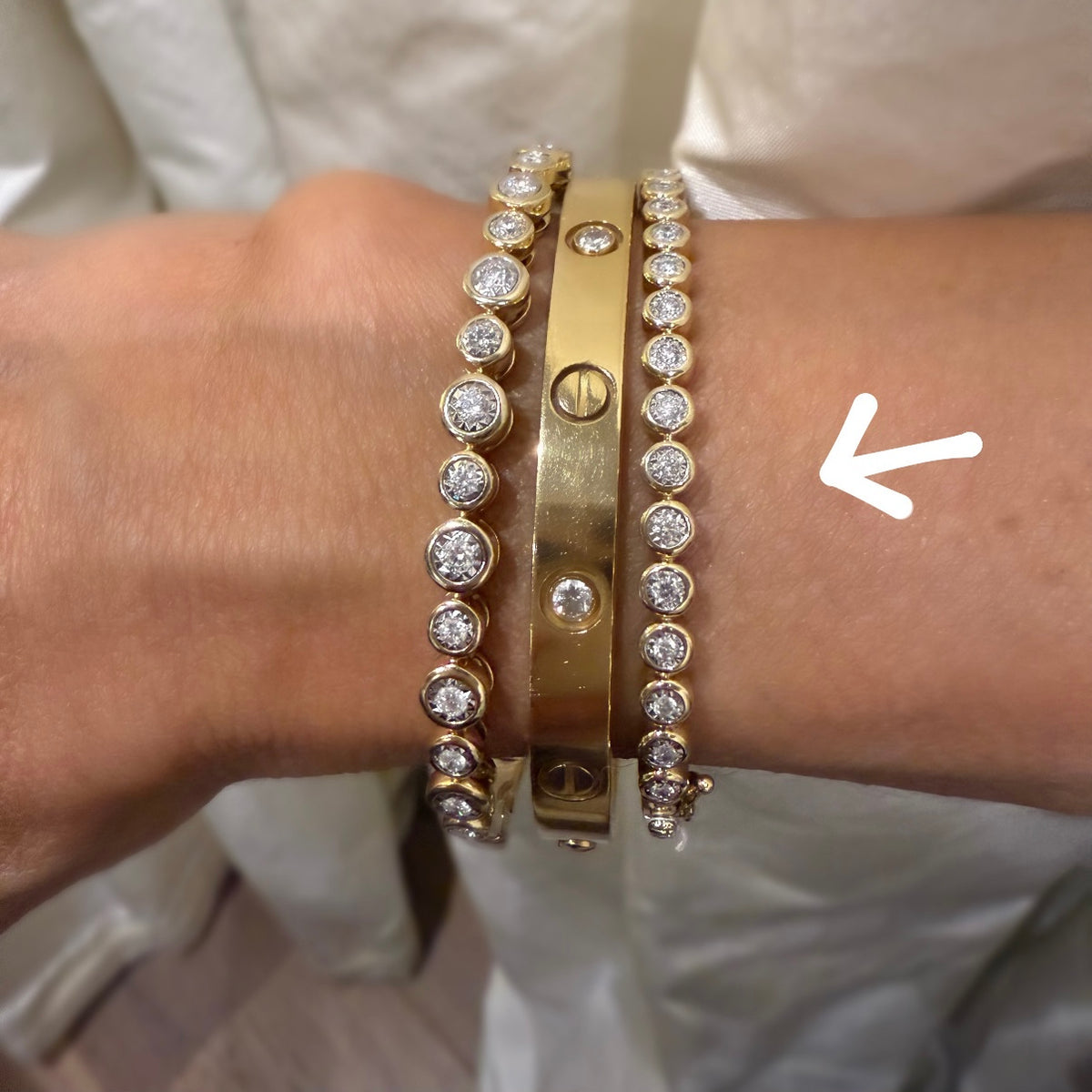 14KT Gold Diamond The Line Bezel Set Bangle Slim