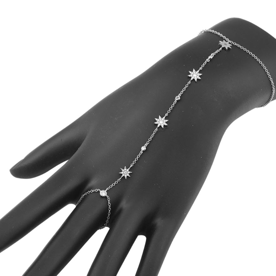 14KT Gold Diamond Stars Finger Bracelet Hand Chain
