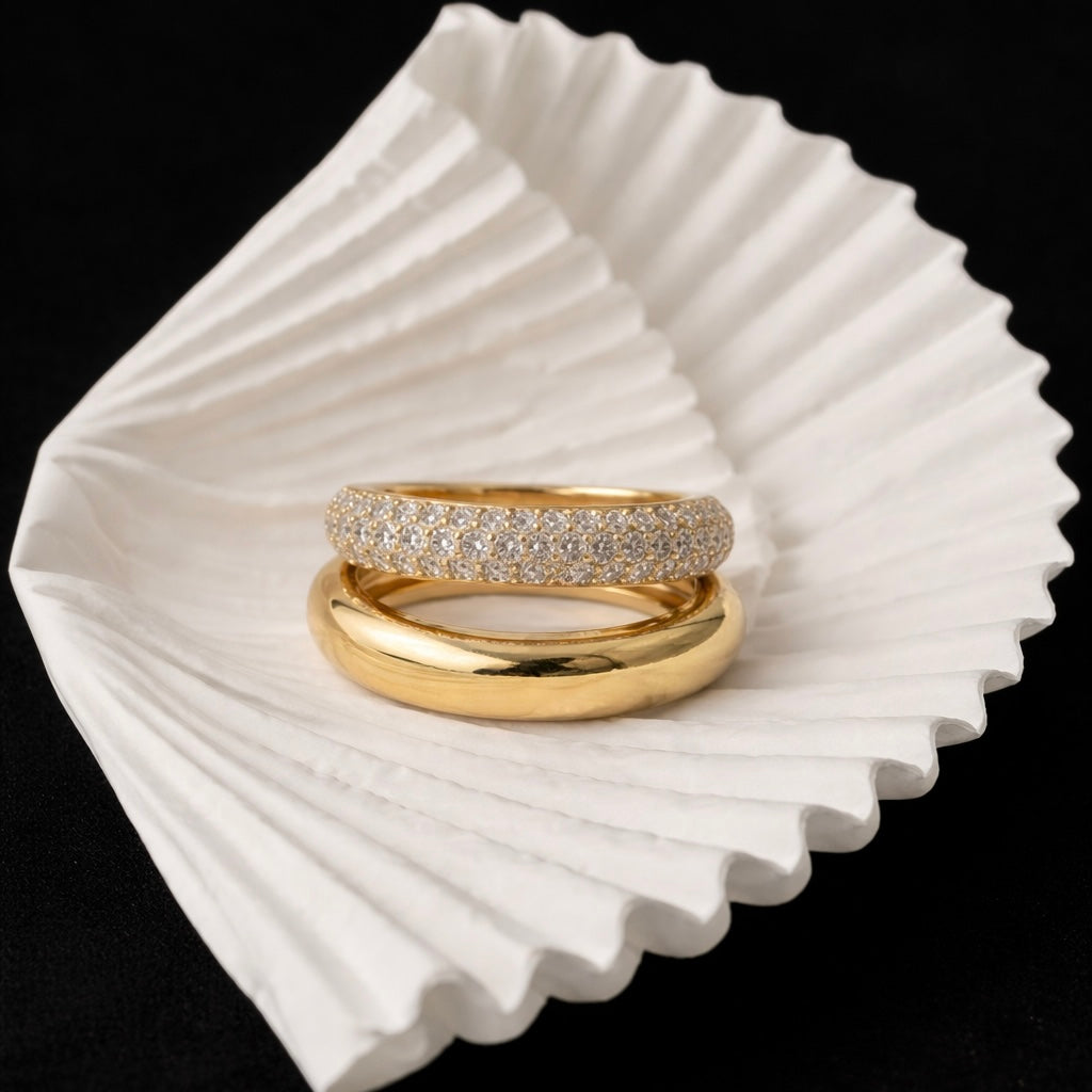 14KT Gold Diamond Double Dome Ring