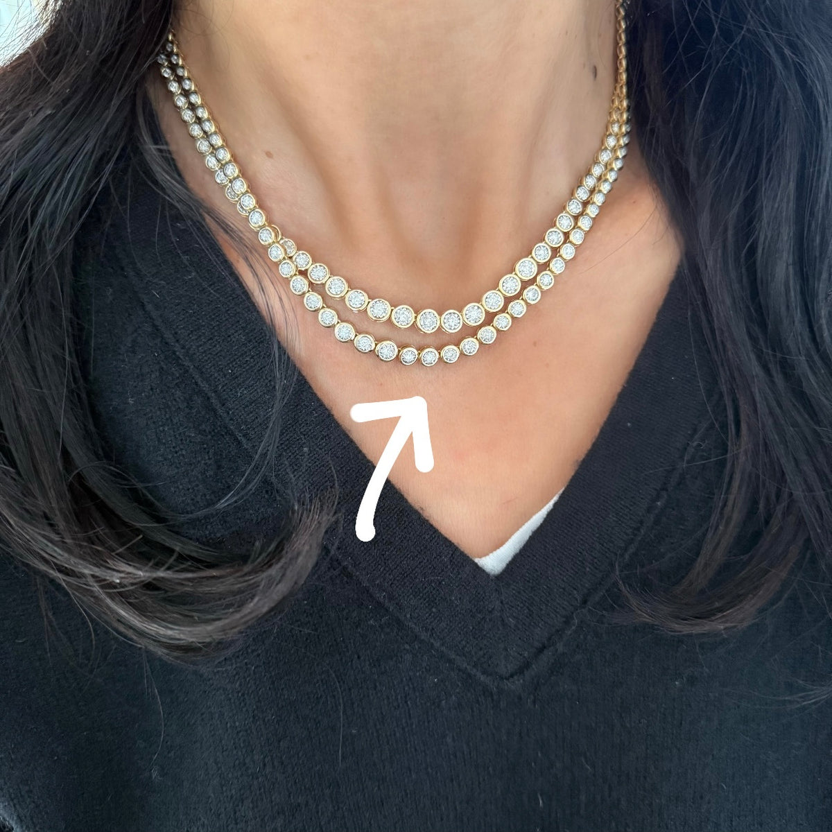 14KT Gold Diamond The Line Bezel Set Tennis Necklace Classic