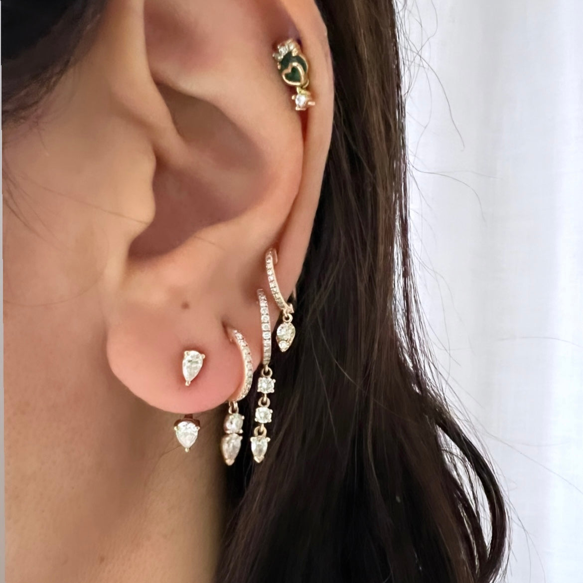 14KT Gold Double Pear Diamond Orbit Stud Earrings