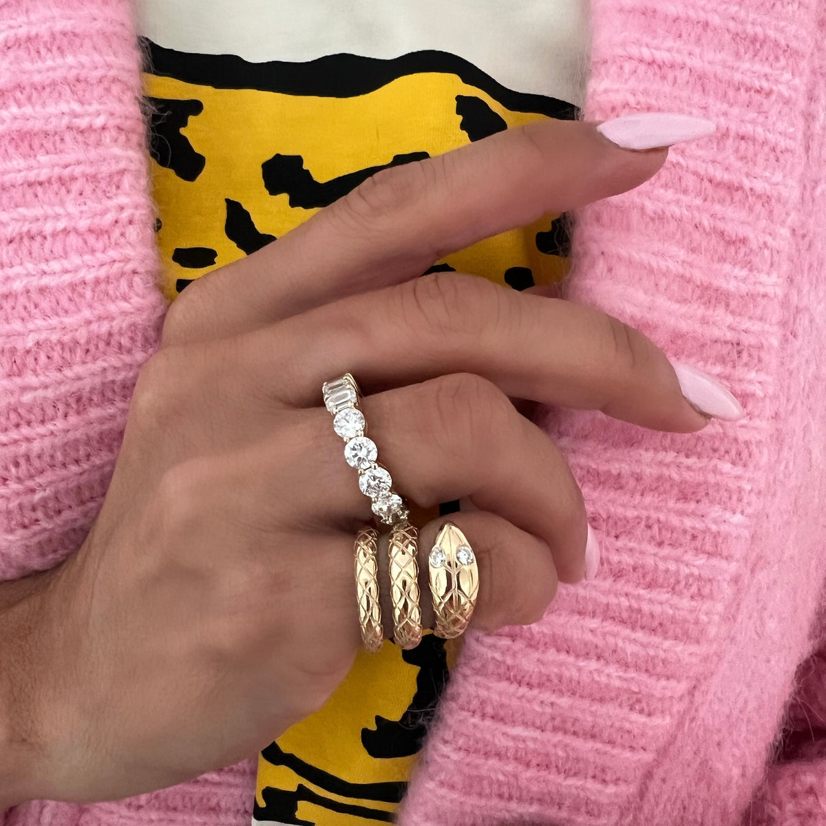 14KT Gold Diamond Statement Snake Pinky Ring