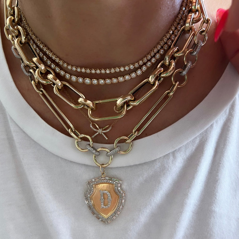 14KT Gold Jumbo Luxe Multi Link Charm Chain Necklace With Diamond