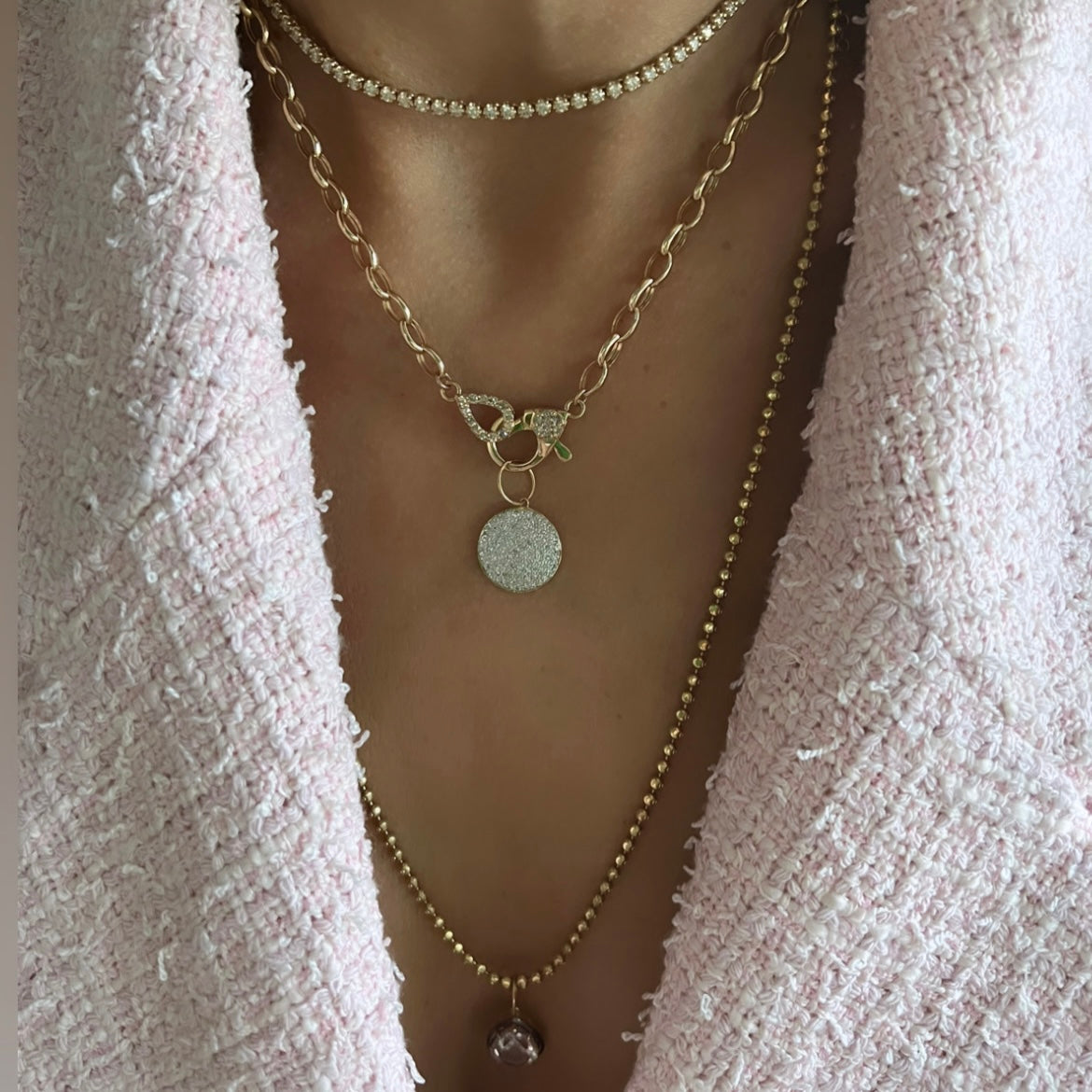 14KT Gold Diamond Small Cora Disk Pendant Charm