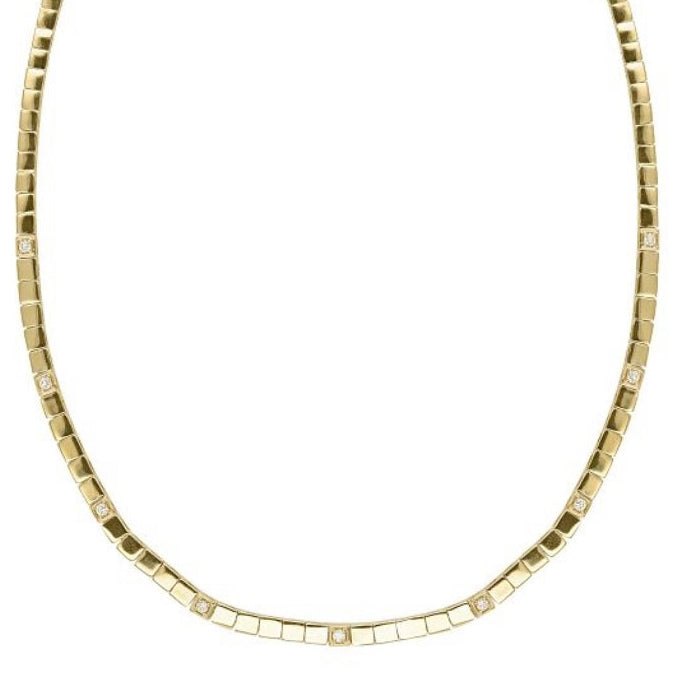 14KT Gold Diamond Square Tile Esma Necklace