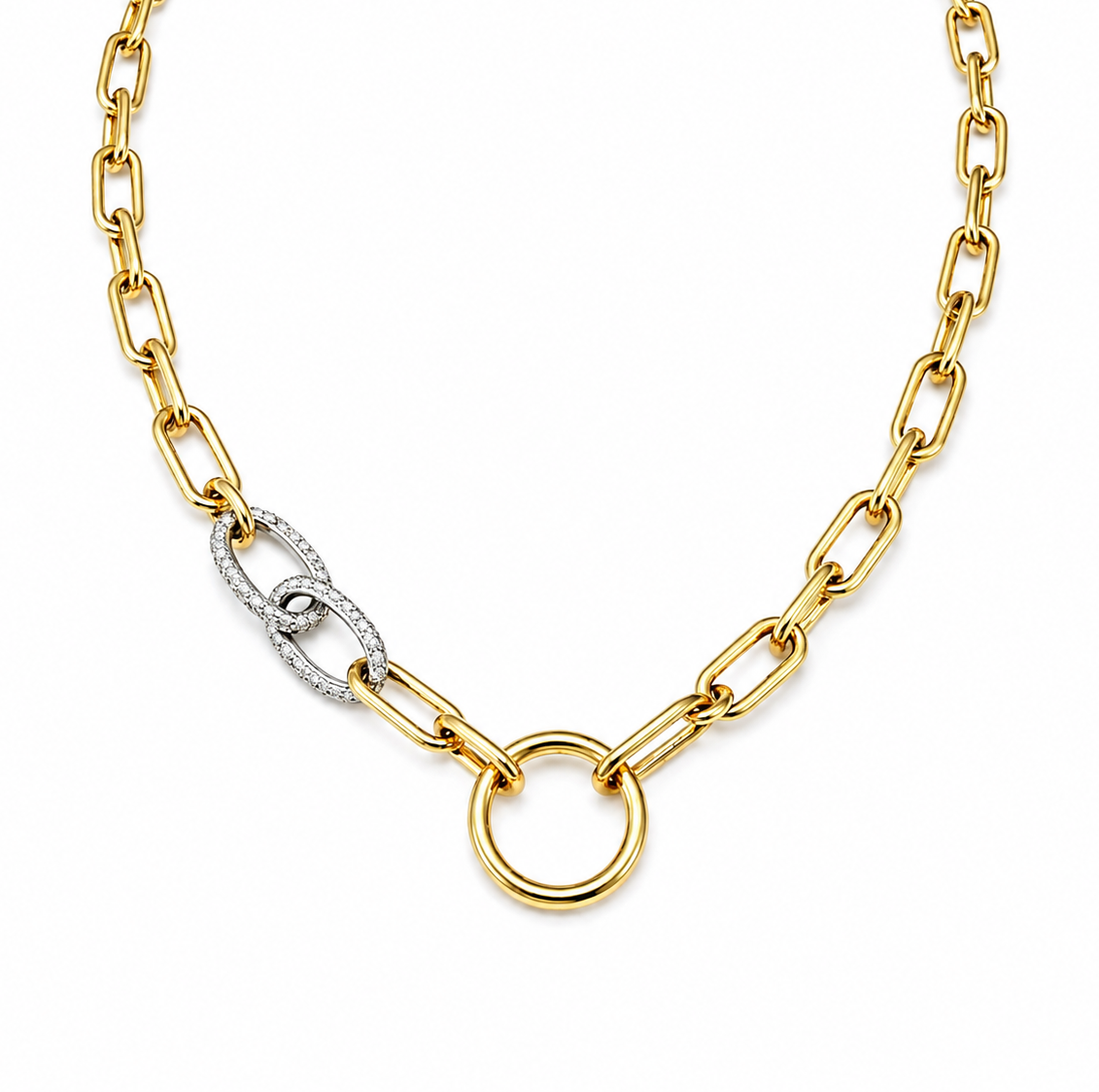 14KT Gold Oval Link Charm Chain with Diamond Links