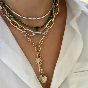 14KT Gold Emerald Kali Tennis  Necklace