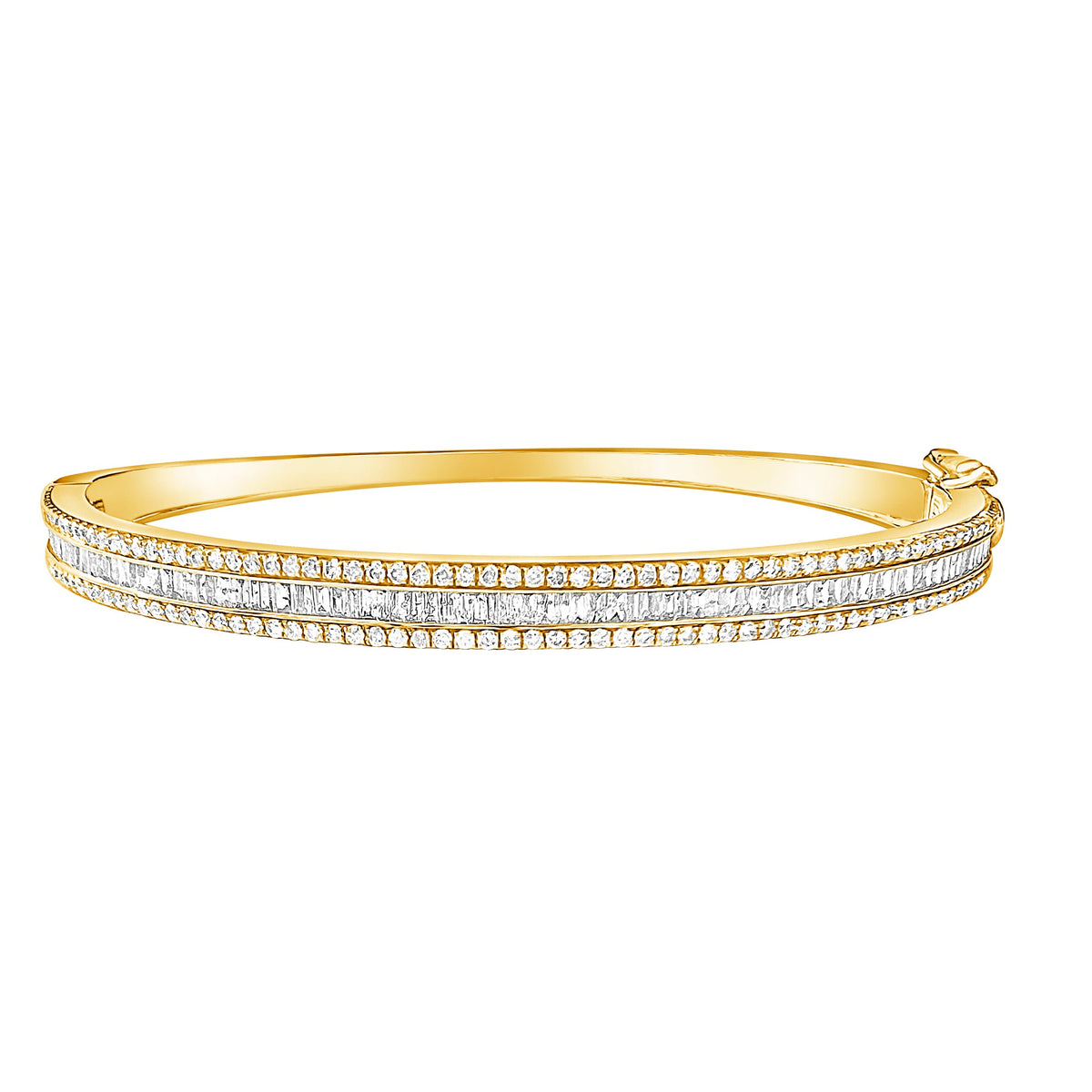 14KT Gold Pave and Baguette Diamond Liana Bangle Bracelet