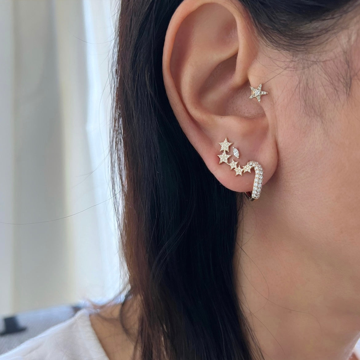 14KT Gold Diamond Star Cluster Crawler Earrings