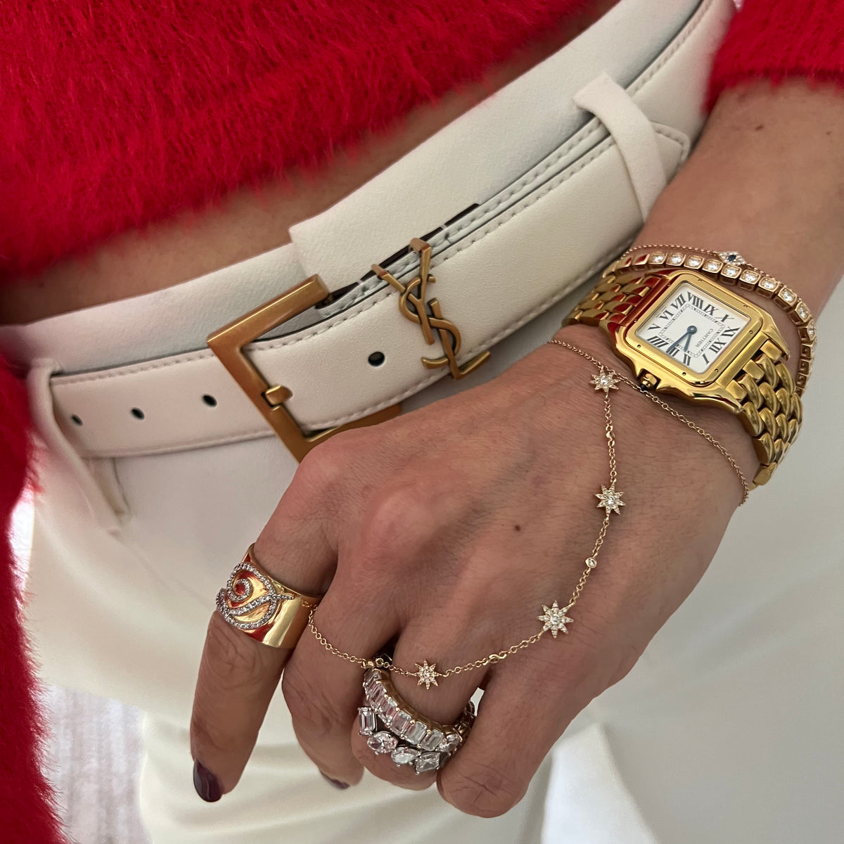 14KT Gold Diamond Stars Finger Bracelet Hand Chain