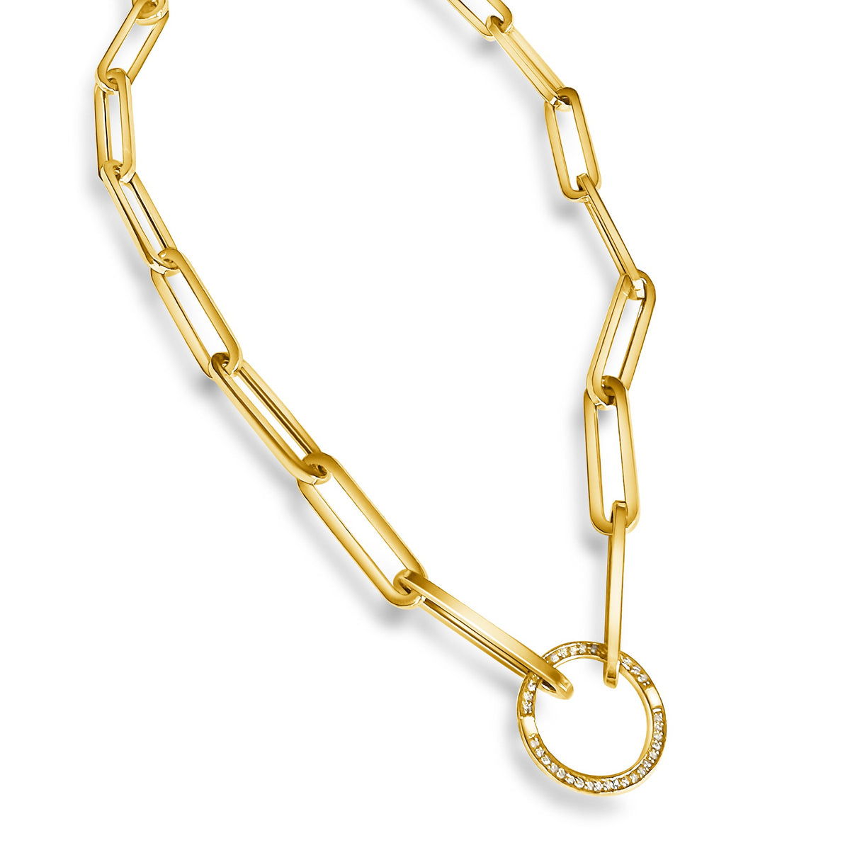 14KT Gold Diamond Large Paperclip Charm Chain With Diamond Clasp
