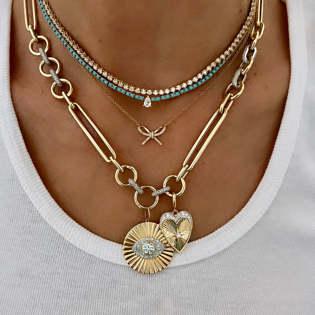 14KT Gold Jumbo Luxe Multi Link Charm Chain Necklace With Diamond