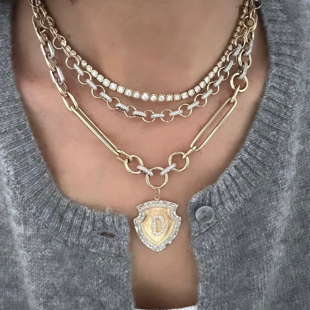14KT Gold Jumbo Luxe Multi Link Charm Chain Necklace With Diamond
