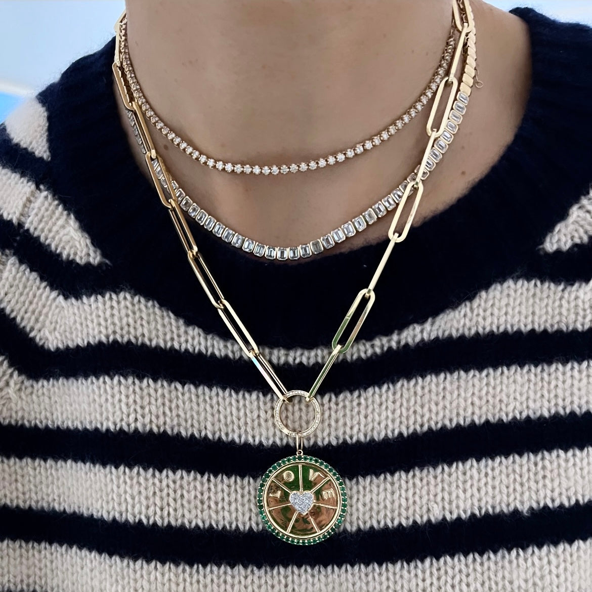 14KT Gold Diamond Paperclip Charm Chain With Diamond Clasp