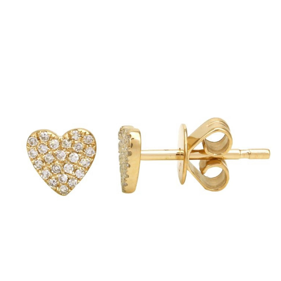 14KT Gold Diamond Petite Heart Stud Earrings