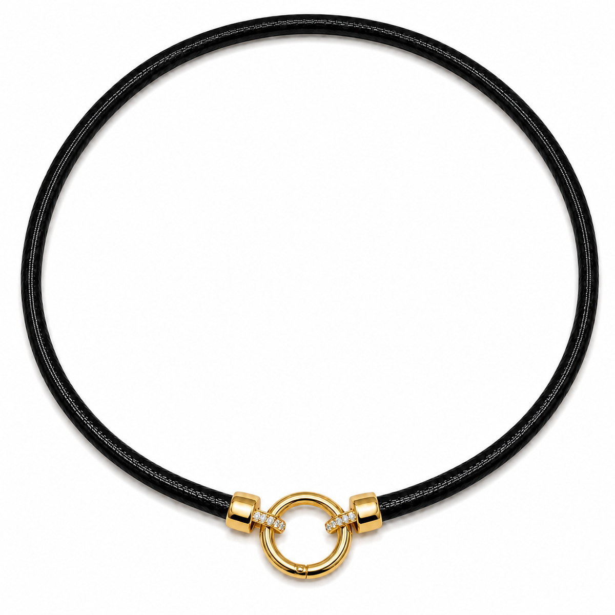 14KT Gold Diamond Lourdes Leather Choker Necklace