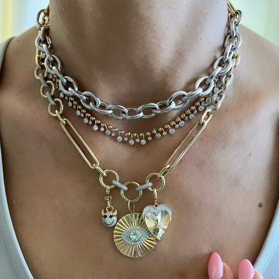 14KT Two Tone Jumbo Gold Multi Link Charm Chain Necklace