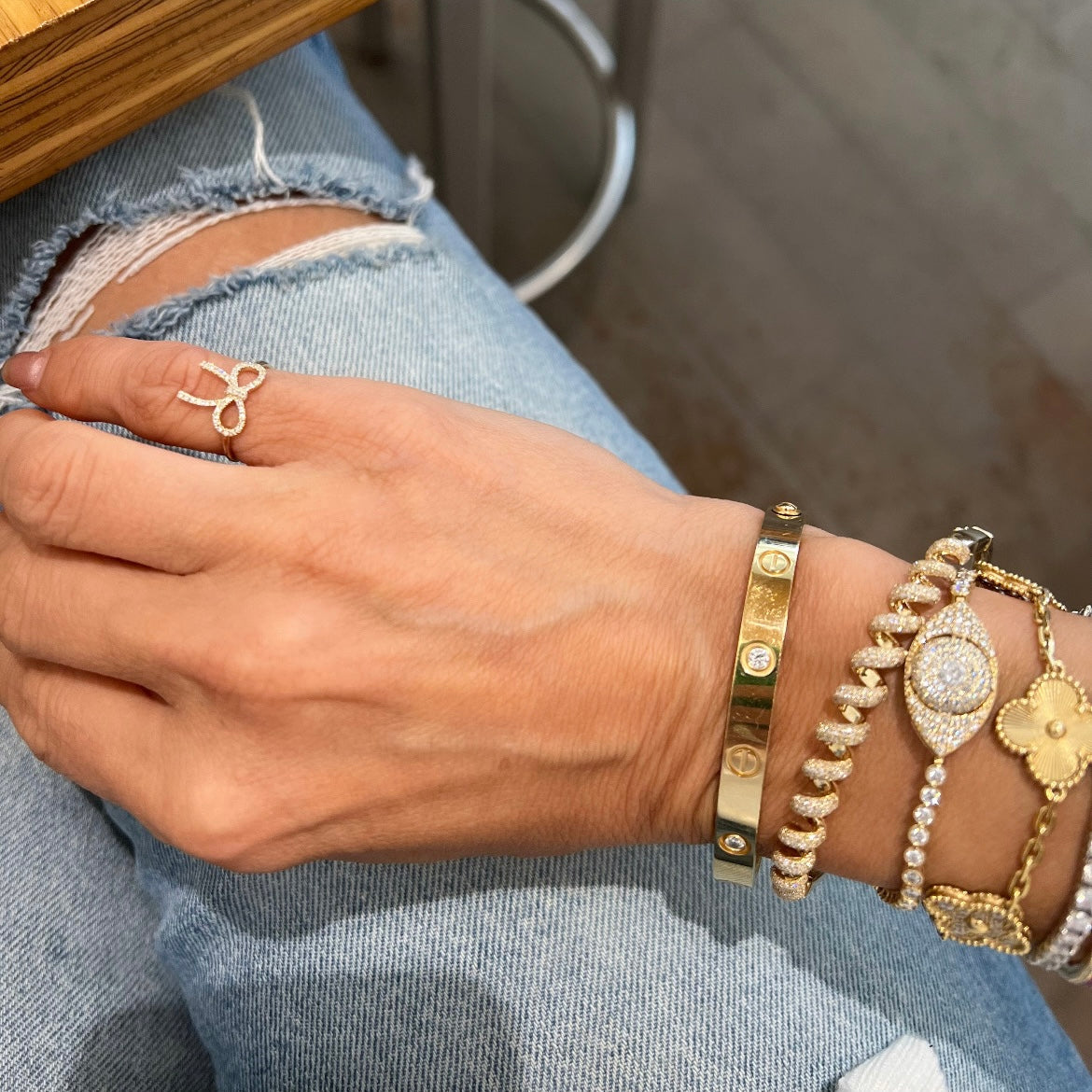 14KT Gold Diamond Spring Bangle Bracelet