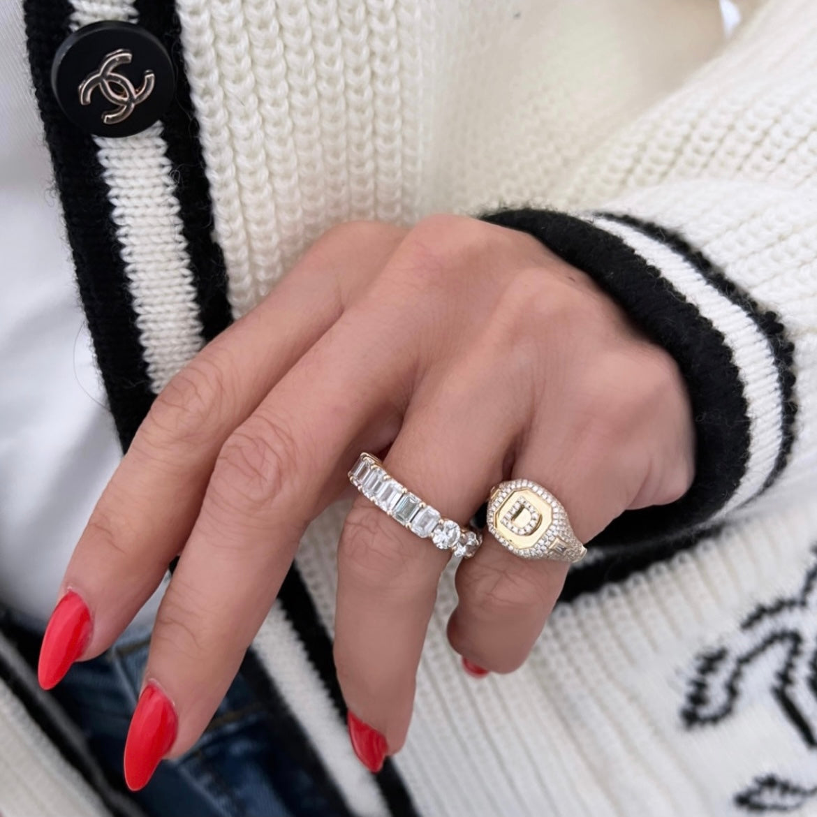 14KT Gold Diamond Bespoke Initial Cushion Ring