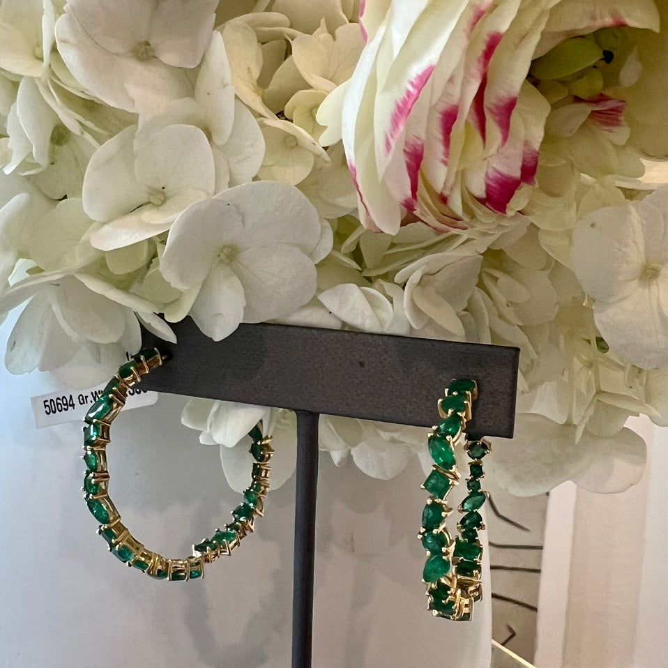 14KT Gold Multiple Shape Emerald Magnificent Hoop Earrings
