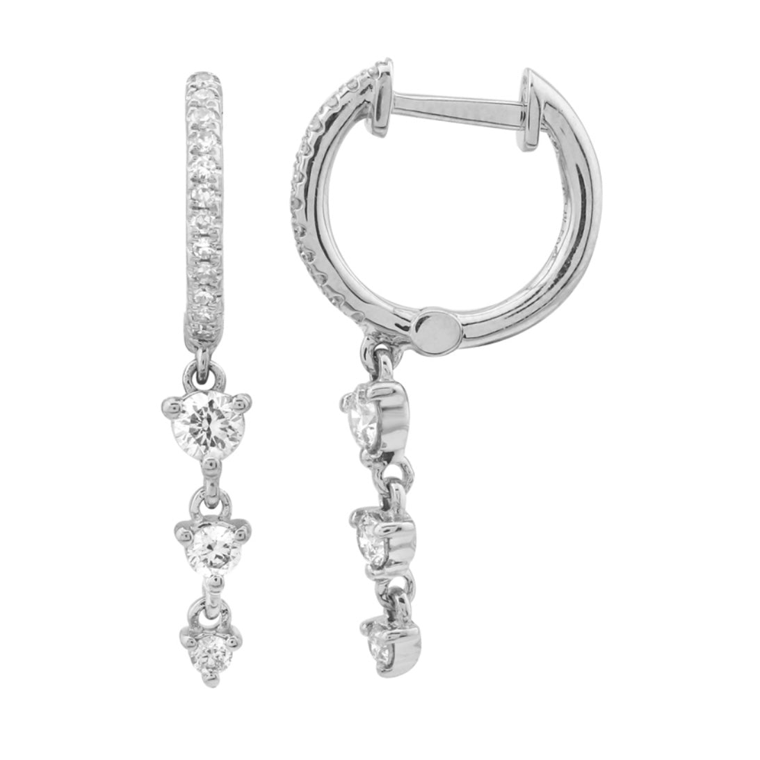 14KT Gold Diamond Beatie Dangling Diamond Huggie Earrings