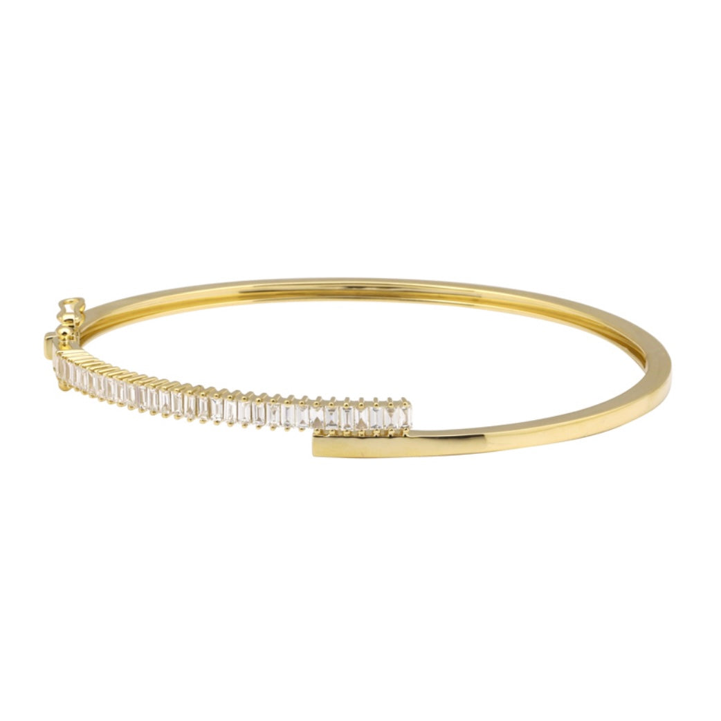 14KT Gold Baguette Diamond Lourdes Bangle Bracelet